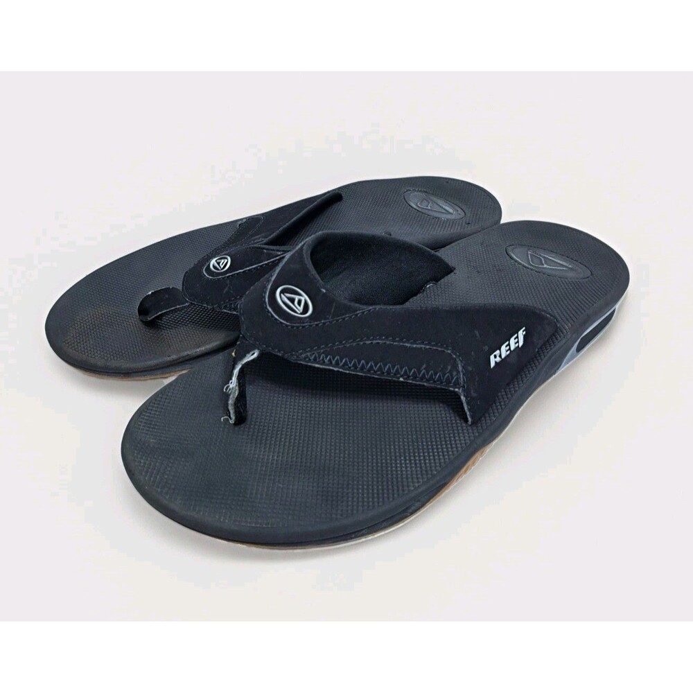 Reef Fanning Flip Flops Men's 11-12 Leather Sandals Black Bottle Opener Beach